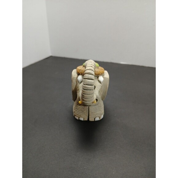 Lucky Elephant Figurine Signed JR | Vintage Folk Art Pottery Trunk Up Tusked - Picture 3 of 8